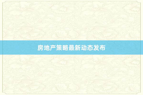 房地产策略最新动态发布